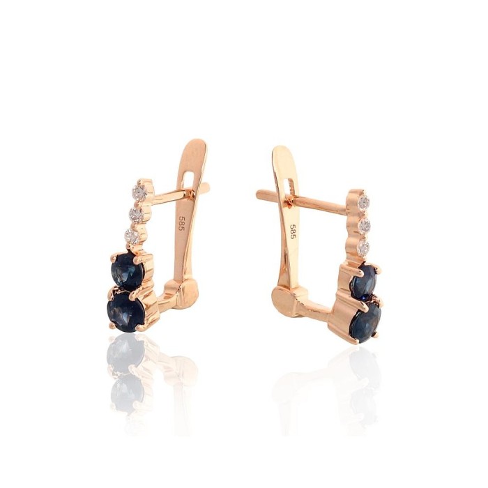 14K Red Gold Diamond and Sapphire Earrings “Whisper of the Night”