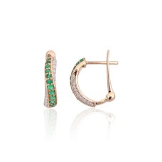 14K Red Gold Diamond and Emerald Earrings “Melody of Emeralds”