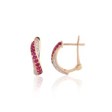 14K Red Gold Diamond and Ruby Earrings “Melody of Rubies”