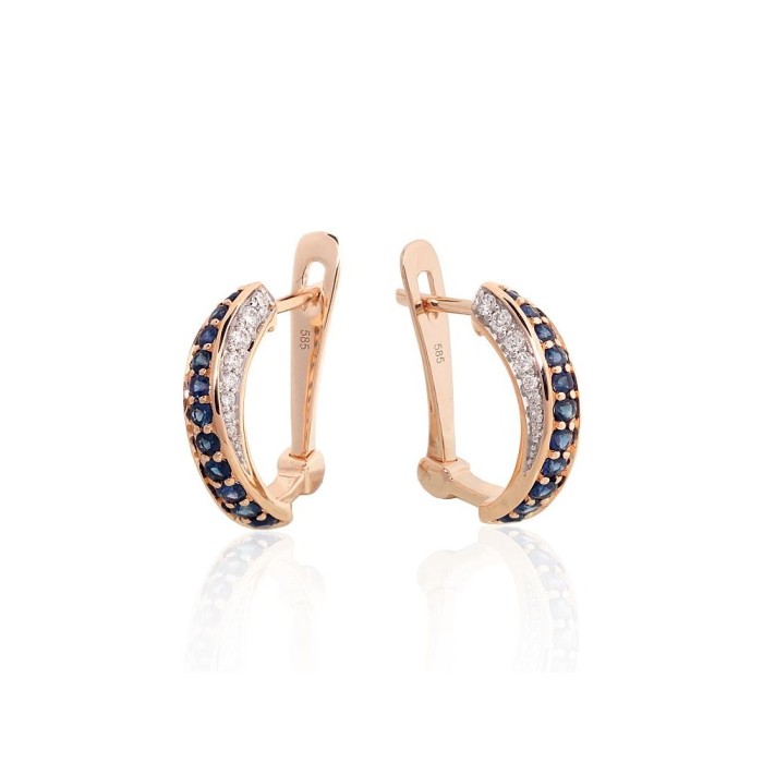 14K Red Gold Diamond and Sapphire Earrings “Melody of Sapphires”