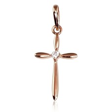 14K Red Gold Cubic Zirconia Cross Pendant “Classic XXV”