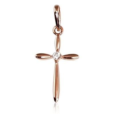 14K Red Gold Cubic Zirconia Cross Pendant “Classic XXV”