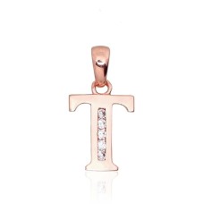 14K Red Gold Cubic Zirconia Letter Pendant “T III”