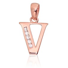 14K Red Gold Cubic Zirconia Letter Pendant “V III”