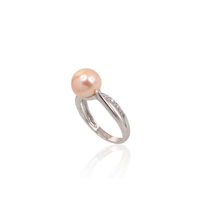 Sterling Silver Cubic Zirconia and Pearl Ring “Sunrise Pearl”