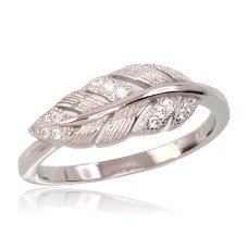 Sterling Silver Cubic Zirconia Ring “Silver Leaf”