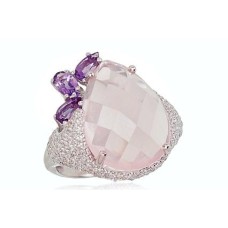 Sterling Silver Cubic Zirconia, Amethyst and Quartz Ring “Siren”