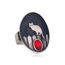Sterling Silver Coral Ring “Midnight Cat”