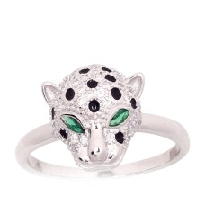 Hõbesõrmus tsirkoonide ja emailiga „Leopard“