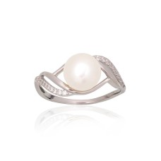 Sterling Silver Cubic Zirconia and Pearl Ring “Lunar Orbit II”