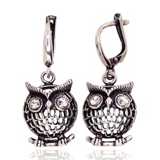 925 Sterling Silver Cubic Zirconia Earrings “Athena's Owl”