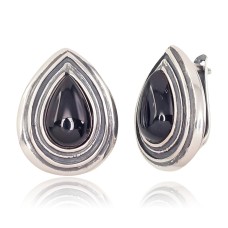 925 Sterling Silver Onyx Earrings “Obsidian Tear”