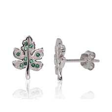 Sterling Silver Cubic Zirconia Stud Earrings “Maple Leaf II”