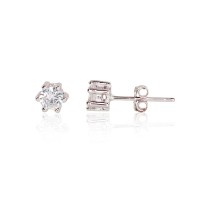 Sterling Silver Cubic Zirconia Stud Earrings “Solitaire III”