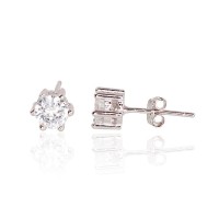 Sterling Silver Cubic Zirconia Stud Earrings “Solitaire II”
