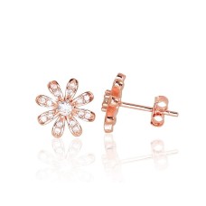 Sterling Silver Cubic Zirconia Stud Earrings “Golden Flower X”