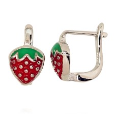 Children's 925 Sterling Silver Enamel Earrings “Strawberry”