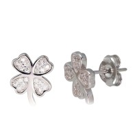 Sterling Silver Cubic Zirconia Stud Earrings “Clover”