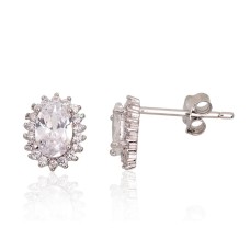 Children's Sterling Silver Cubic Zirconia Stud Earrings “Ferro X”