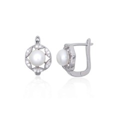 925 Sterling Silver Cubic Zirconia and Pearl Earrings “Marielle IV”