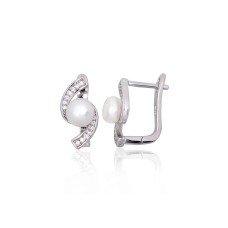 925 Sterling Silver Cubic Zirconia and Pearl Earrings “Moonwave”