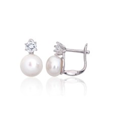 925 Sterling Silver Cubic Zirconia and Pearl Earrings “Moonlit Dew”