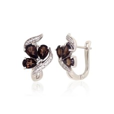925 Sterling Silver Cubic Zirconia and Quartz Earrings “Smoky Petal”