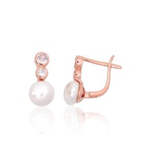Серебряные серьги 925 пробы с цирконами и жемчугом «Галос IX»