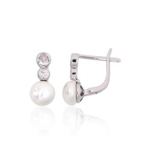 925 Sterling Silver Cubic Zirconia and Pearl Earrings “Galos X”