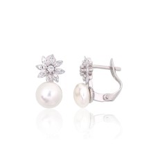 925 Sterling Silver Cubic Zirconia and Pearl Earrings “Galos VIII”