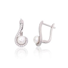 925 Sterling Silver Cubic Zirconia and Pearl Earrings “Galos V”