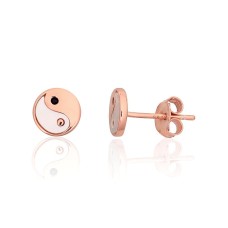 Sterling Silver Cubic Zirconia and Mother of Pearl Stud Earrings “Yin Yang”
