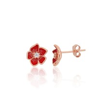 Children's 925 Sterling Silver Cubic Zirconia and Enamel Earrings “Scarlet Flower”