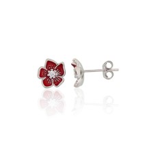Children's 925 Sterling Silver Cubic Zirconia and Enamel Earrings “Scarlet Flower II”