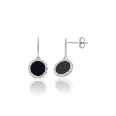 925 Sterling Silver Cubic Zirconia and Onyx Earrings “Midnight Medallion II”