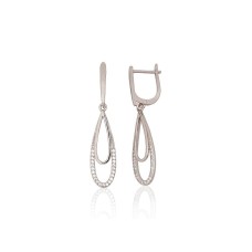 Серебряные серьги 925 пробы с цирконами «Двойная Капля»