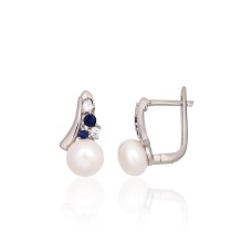 925 Sterling Silver Cubic Zirconia and Pearl Earrings “Soul's Mirror II”
