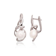 925 Sterling Silver Cubic Zirconia and Pearl Earrings “Fabiola VI”