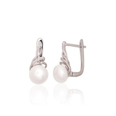 925 Sterling Silver Cubic Zirconia and Pearl Earrings “Fabiola V”