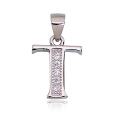Sterling Silver Cubic Zirconia Letter Pendant “T”