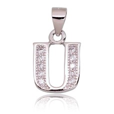 Sterling Silver Cubic Zirconia Letter Pendant “U”