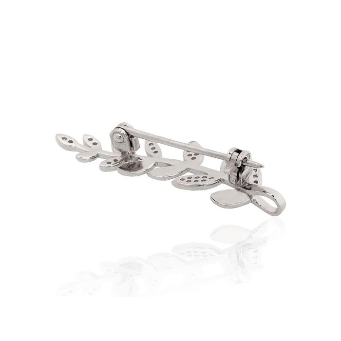 Sterling Silver Cubic Zirconia Brooch “Olive Branch”