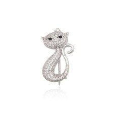Серебряная брошь с цирконами «Ночная Кошка»