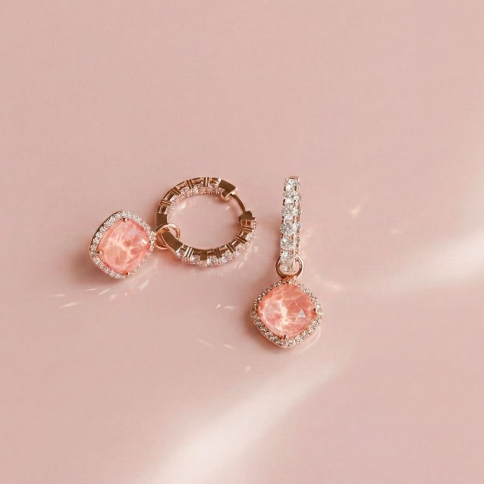 Hõbedased kõrvarõngad „Dazzling Brilliance III (Flamingo Ignite Rose)“ Swarovski® kristallidega