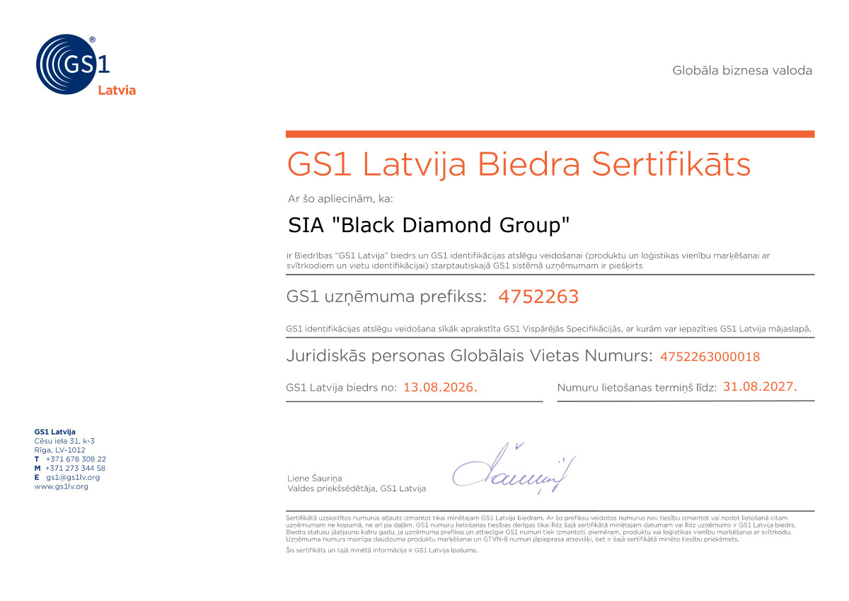 GS1 Latvia certificate